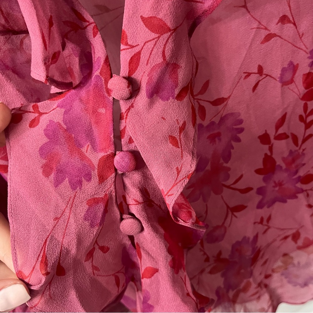Burgundy red vintage style silk floral midi dress and cardigan - Picture 9 of 9